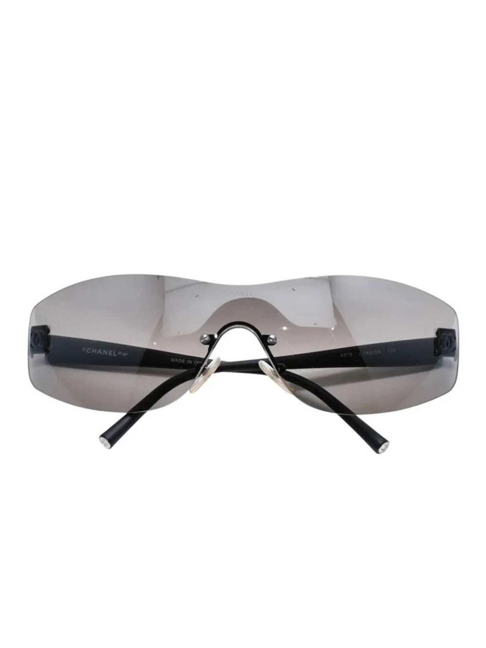 Chanel Rimless Shield Sunglasses Eyewear 120 CC Logo Black Brown